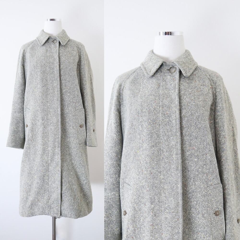 Vintage Burberry Women's Irish Tweed Car Coat Collared Overcoat